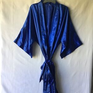 Luxurious Midnight Blue Satin Robe with pockets